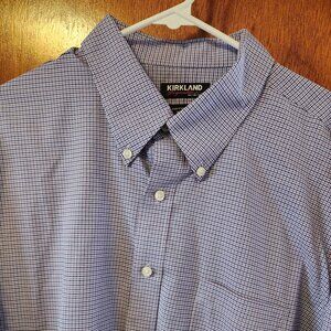 Men's 18 36/37 Kirkland Blue/Purple Check Long Sleeve Button Down Dress Shirt